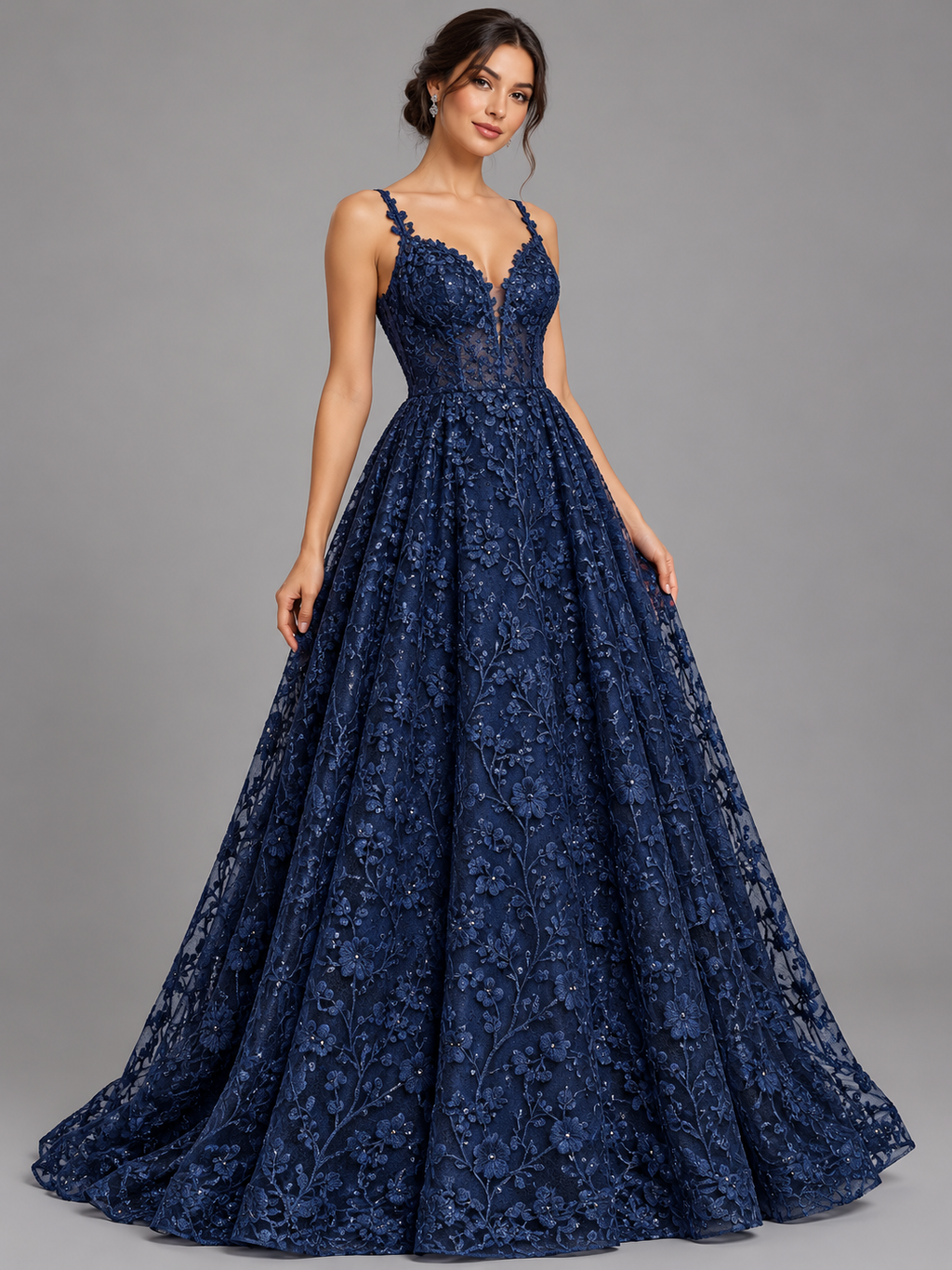 Tul bordado color marino H201 — Palacio Glamour