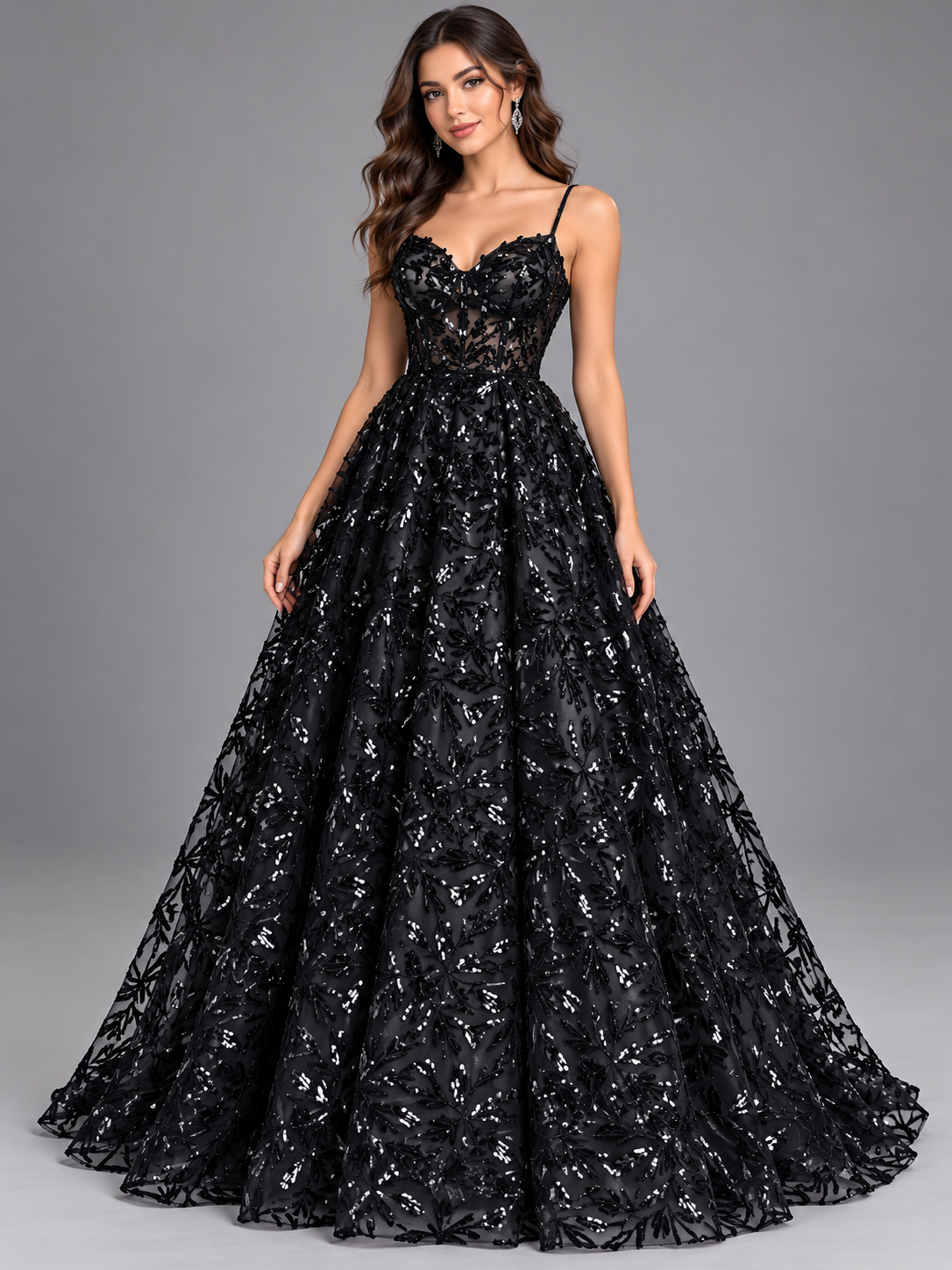Tul bordado color negro H209 — Palacio Glamour