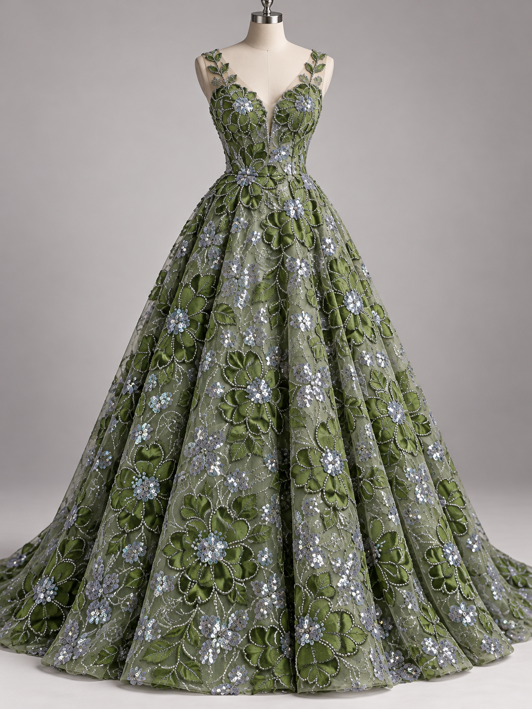 Tul bordado color verde H234 — Palacio Glamour