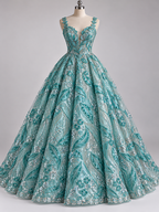 Tul bordado color menta HH235 — Palacio Glamour