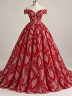Tul bordado color rojo HH235 — Palacio Glamour