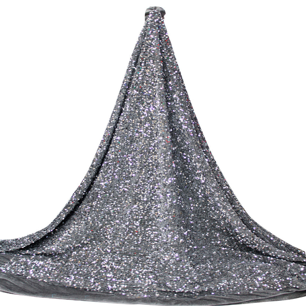 Tul bordado con lentejuela sobre terciopelo A789 color gris — Palacio Glamour