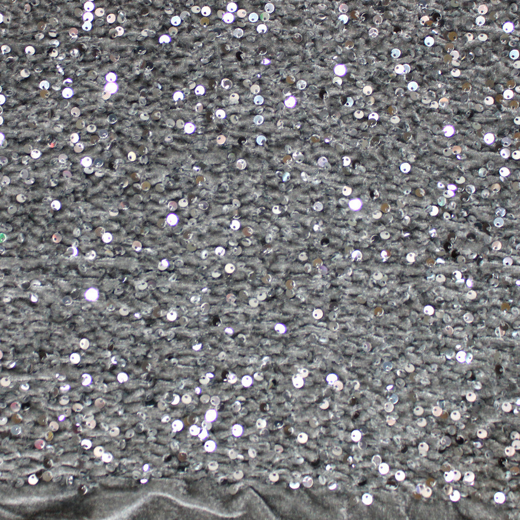Tul bordado con lentejuela sobre terciopelo A789 color gris — Palacio Glamour