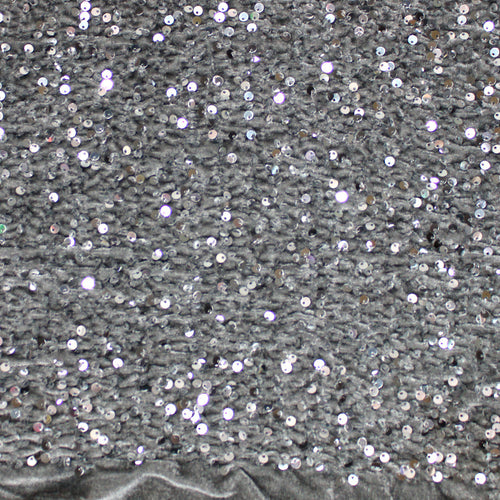 Tul bordado con lentejuela sobre terciopelo A789 color gris — Palacio Glamour