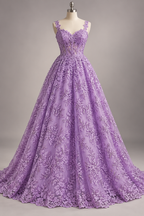 Tul Bordado Con Estampado en Glitter Diseño Floral Color Lila- HH240 — Palacio Glamour