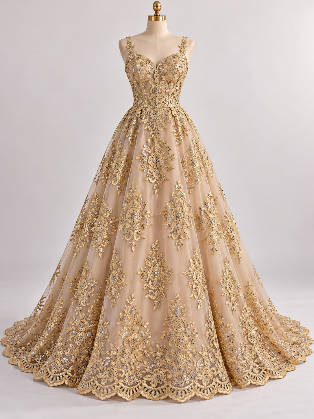 Tul Bordado Con Diseño Floral Con Lentejuela Color Oro - HH039 — Palacio Glamour
