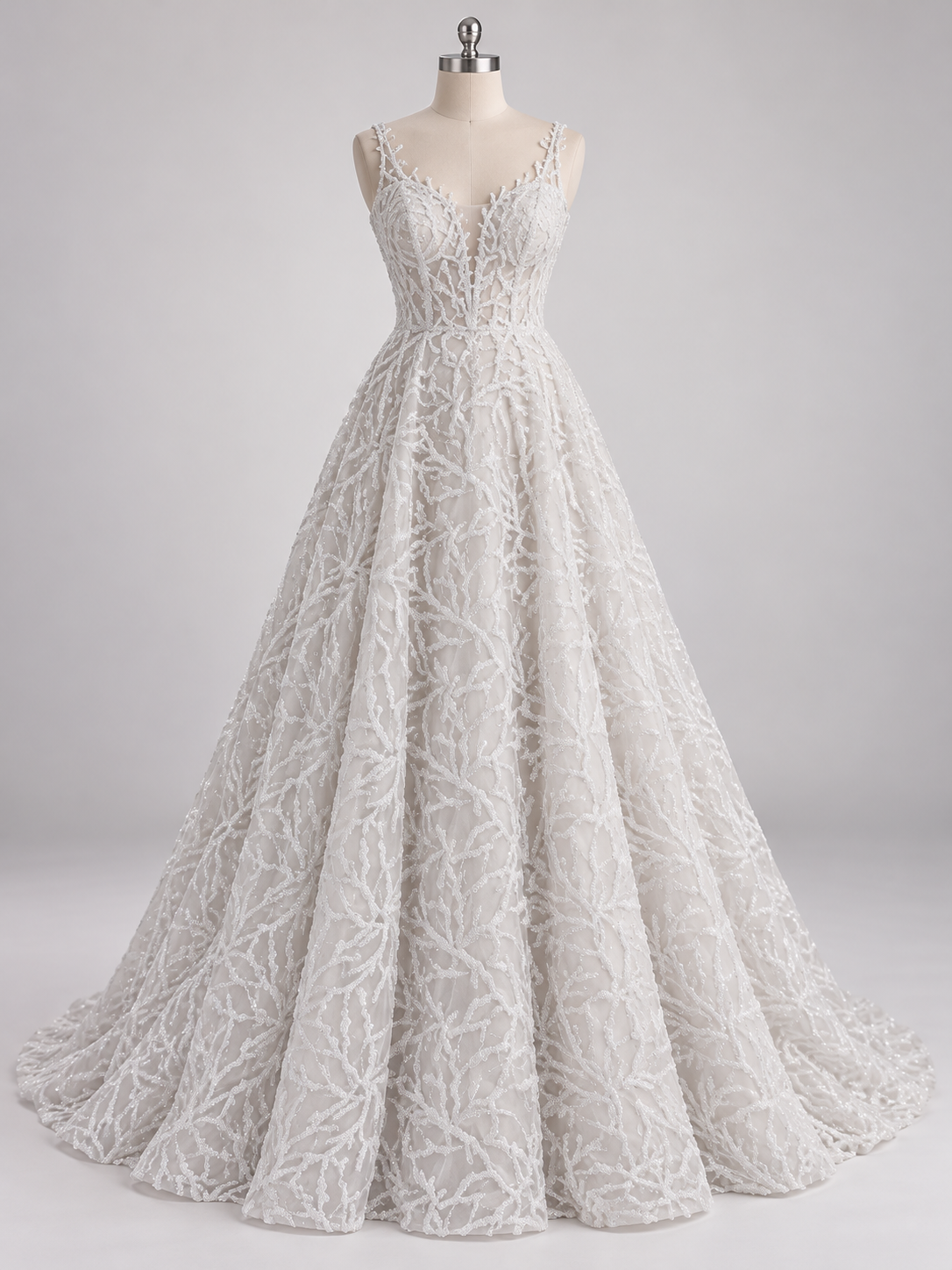 Tul Bordado Con Diseño, Pedrería Y Glitter Color Blanco - HH124 — Palacio Glamour
