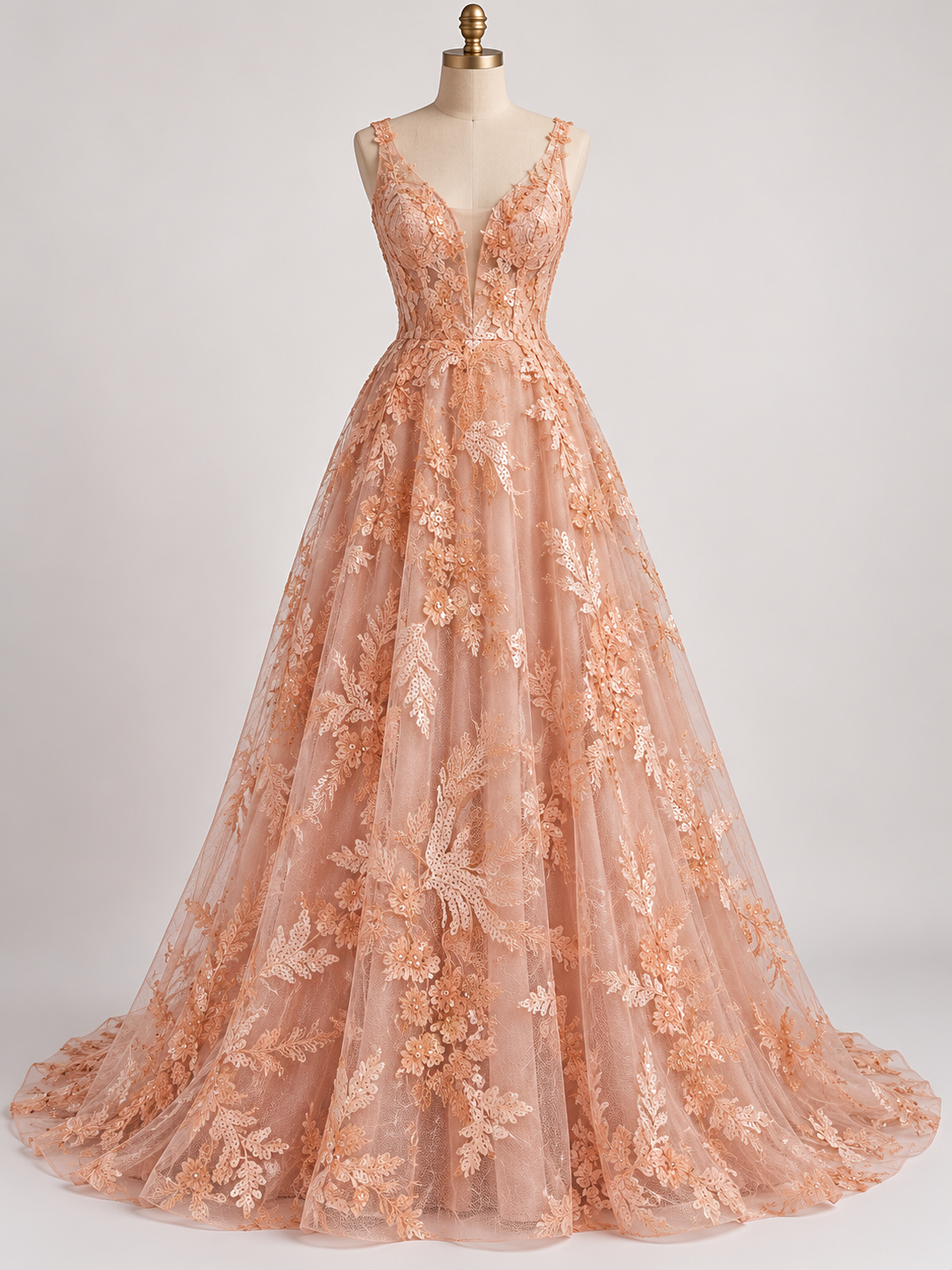 Tul Bordado Con Floral, Lentejuela Y Chaquira Color Blush- HH161 — Palacio Glamour