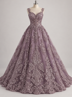 Tul Bordado Con Diseño En Acabado Glitter Color Morado- HH168 — Palacio Glamour