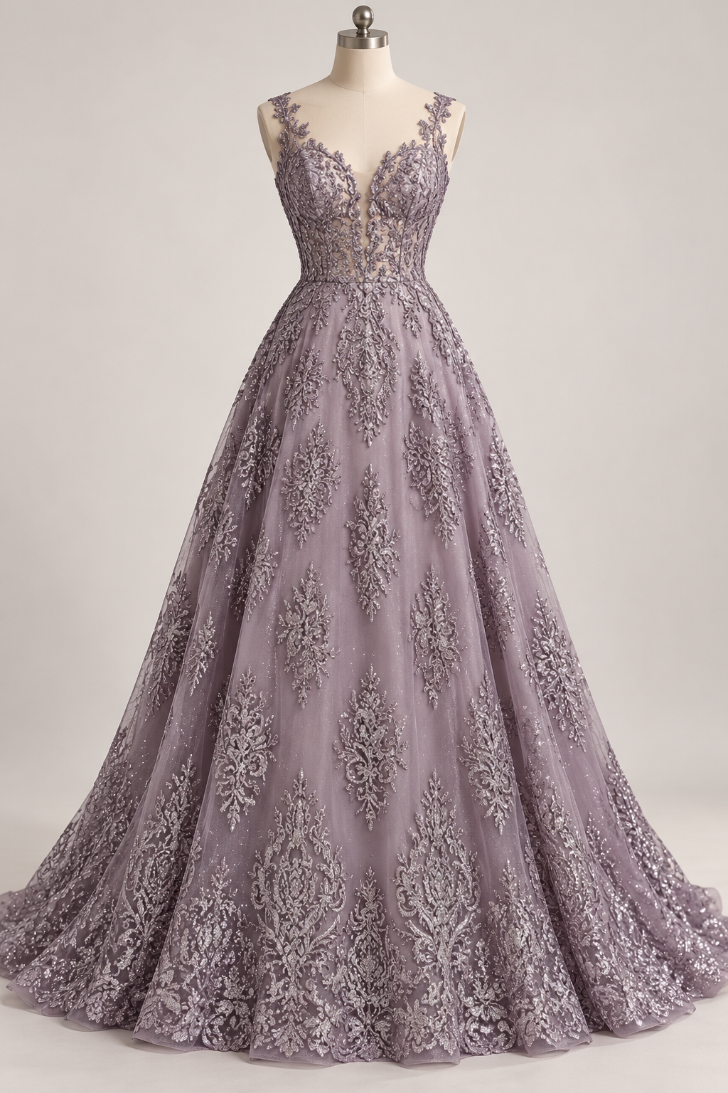 Tul Bordado Con Diseño En Acabado Glitter Color Morado- HH169 — Palacio Glamour