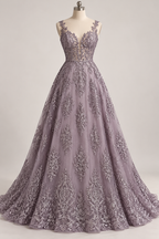 Tul Bordado Con Diseño En Acabado Glitter Color Morado- HH169 — Palacio Glamour