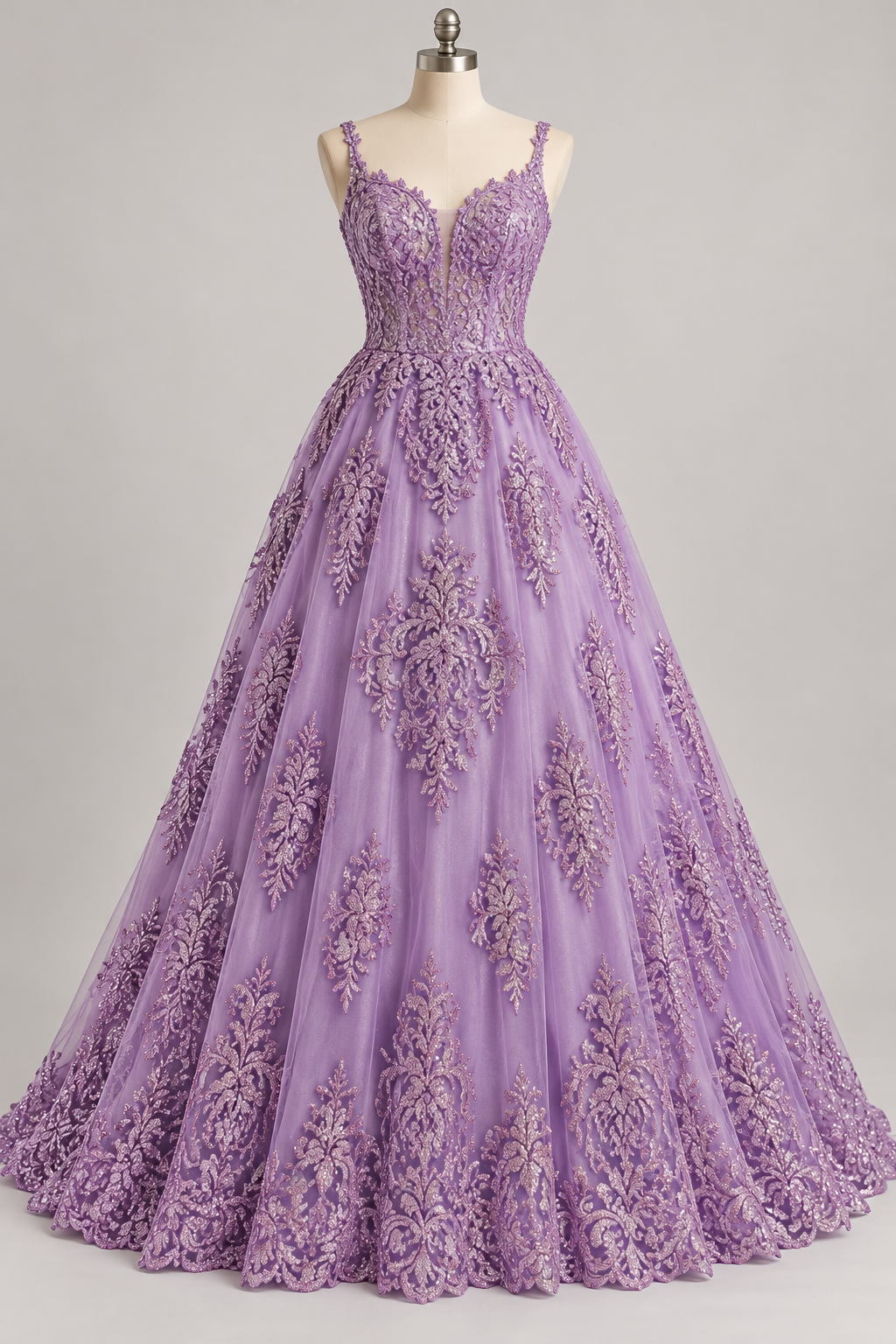 Tul Bordado Con Diseño En Acabado Glitter Color Lila- HH169 — Palacio Glamour