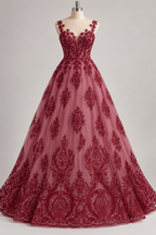 Tul Bordado Con Diseño En Acabado Glitter Color Vino- HH169 — Palacio Glamour