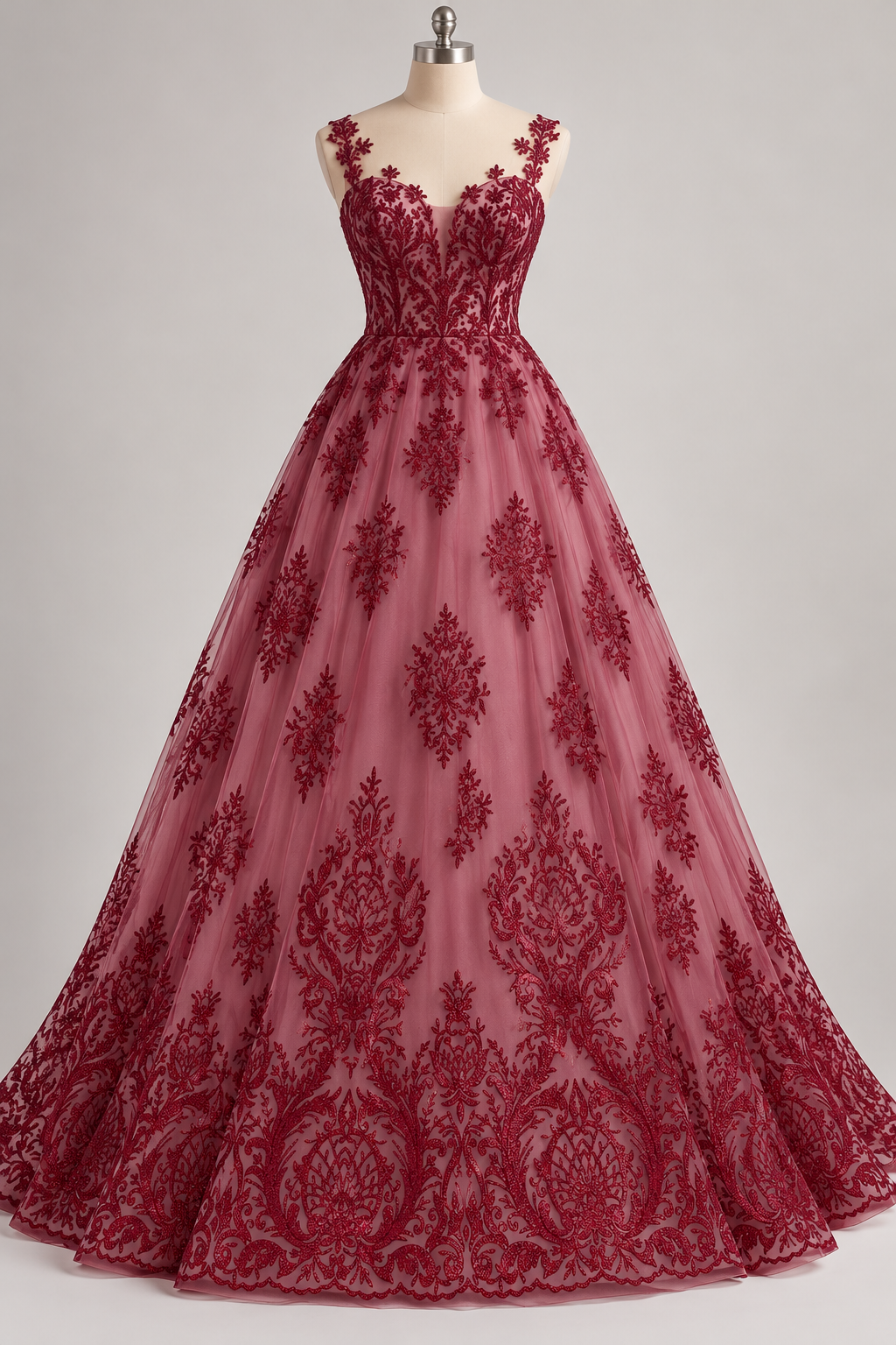 Tul Bordado Con Diseño En Acabado Glitter Color Vino- HH169 — Palacio Glamour