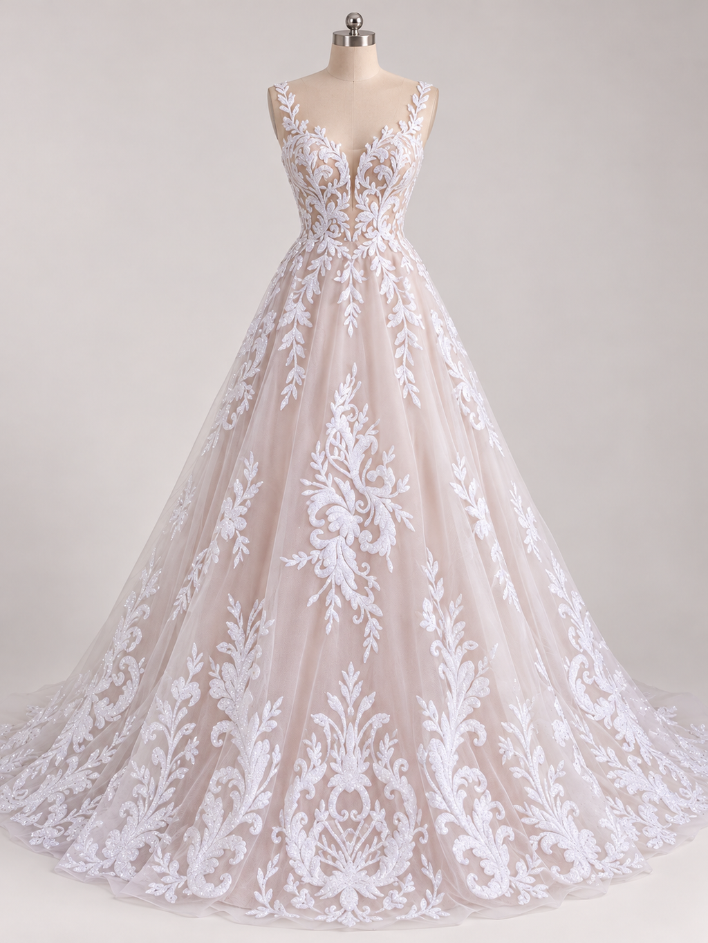 Tul Bordado Con Diseño En Acabado Glitter Color Blanco- HH169 — Palacio Glamour