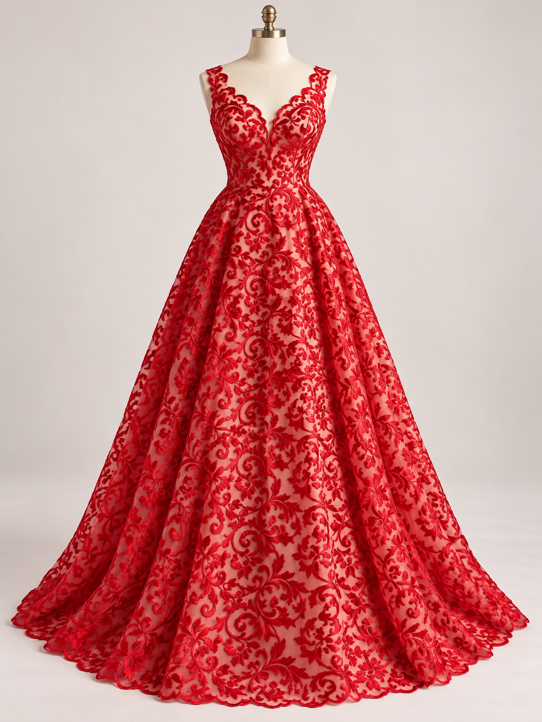 Tul Bordado Diseño Con Grecas Rojo- HH174 — Palacio Glamour