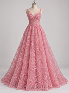 Tul Bordado Diseño Floral Con Ramajes Color Rosa -HH175 — Palacio Glamour