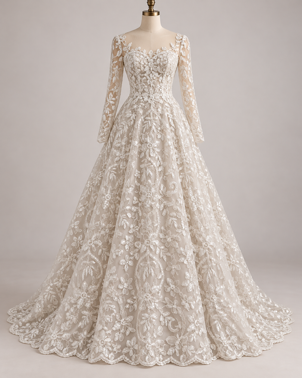 Tul Bordado Con Diseño Floral Con Lentejuela Color Blanco -HH193 — Palacio Glamour