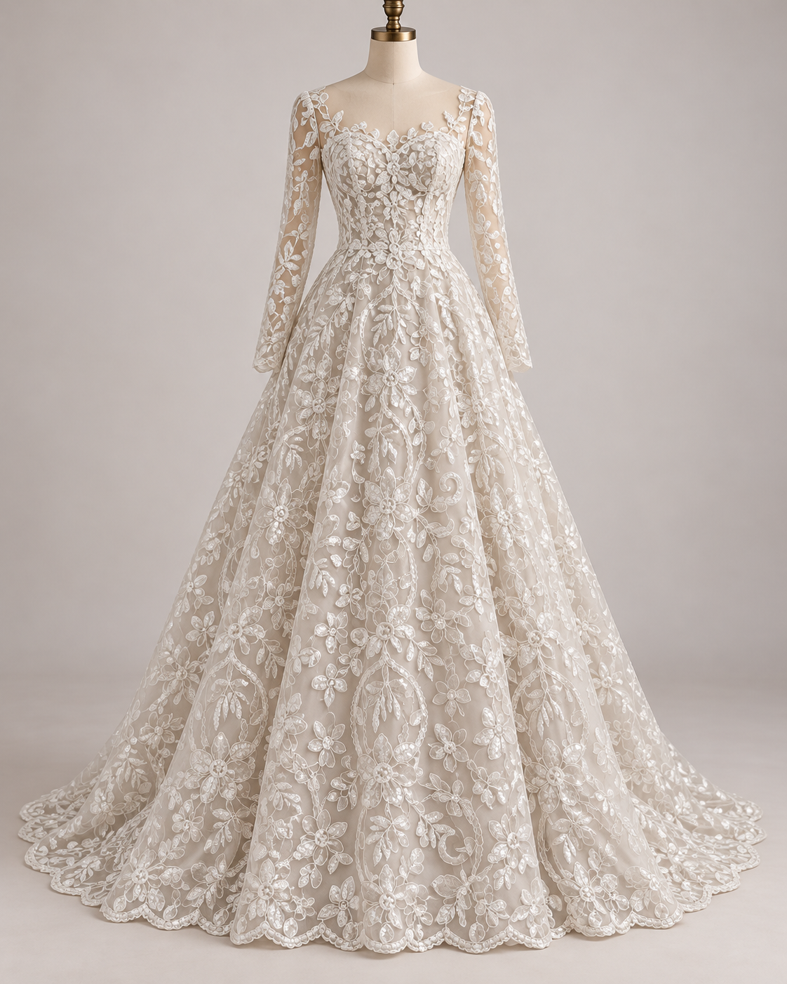 Tul Bordado Con Diseño Floral Con Lentejuela Color Blanco -HH193 — Palacio Glamour