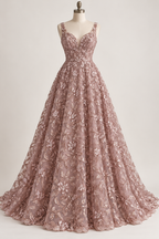 Tul Bordado Con Diseño Floral Con Lentejuela Color Palo de Rosa -HH193 — Palacio Glamour