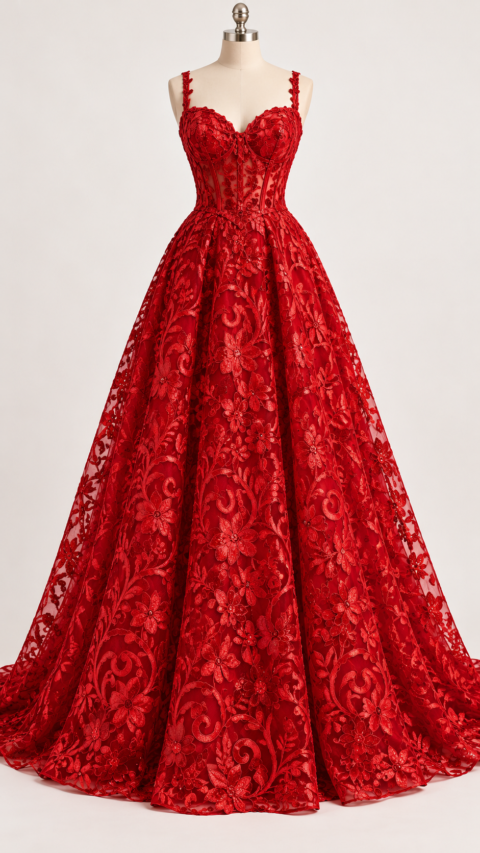 Tul Bordado Con Diseño Floral Con Lentejuela Color Rojo -HH193 — Palacio Glamour