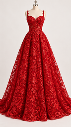 Tul Bordado Con Diseño Floral Con Lentejuela Color Rojo -HH193 — Palacio Glamour