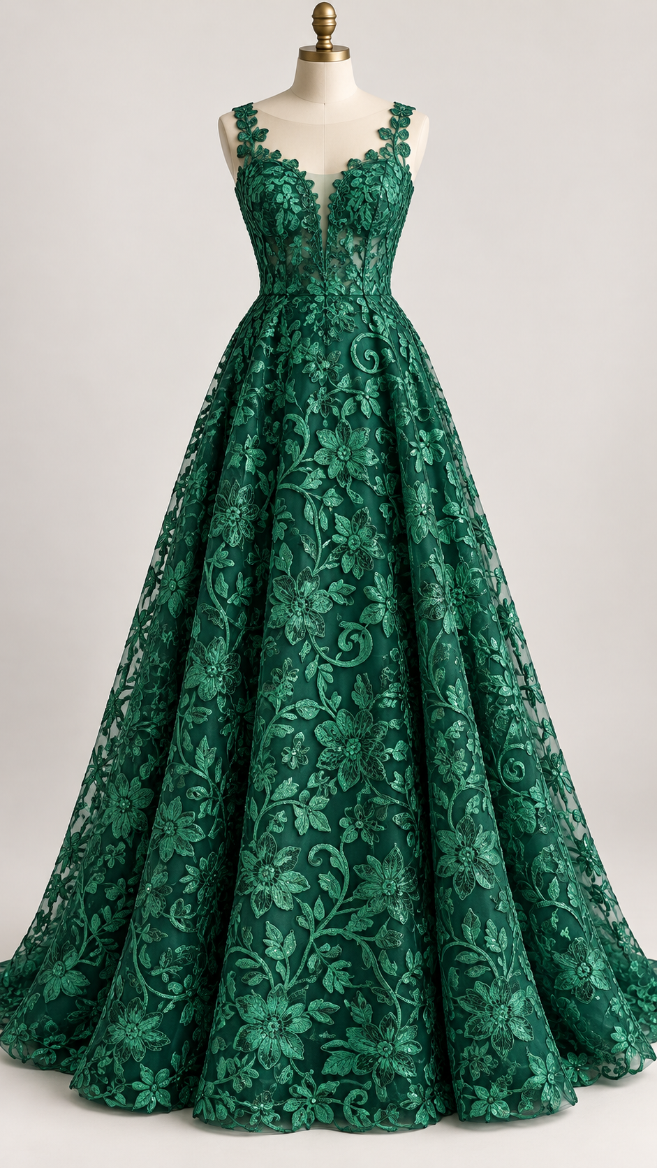 Tul Bordado Con Diseño Floral Con Lentejuela Color Botella -HH193 — Palacio Glamour