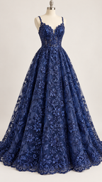 Tul Bordado Con Diseño Floral Con Lentejuela Color Marino -HH193 — Palacio Glamour