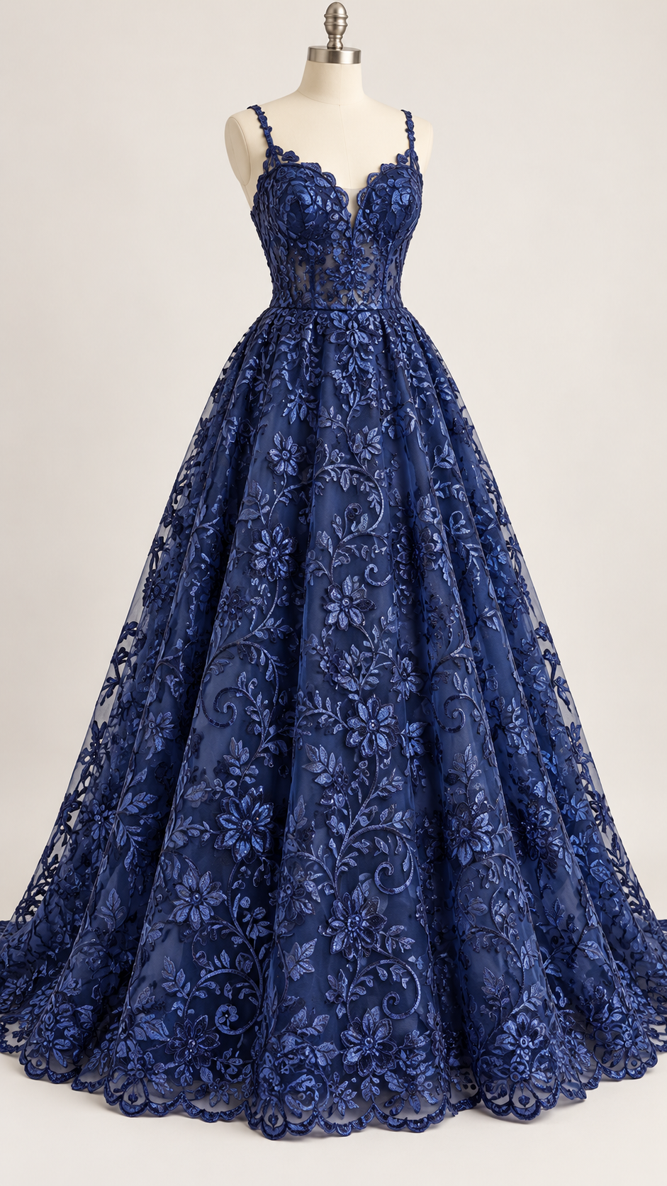 Tul Bordado Con Diseño Floral Con Lentejuela Color Marino -HH193 — Palacio Glamour