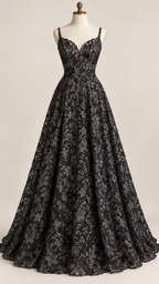 Tul Bordado Con Diseño Floral Con Lentejuela Color Negro -HH193 — Palacio Glamour