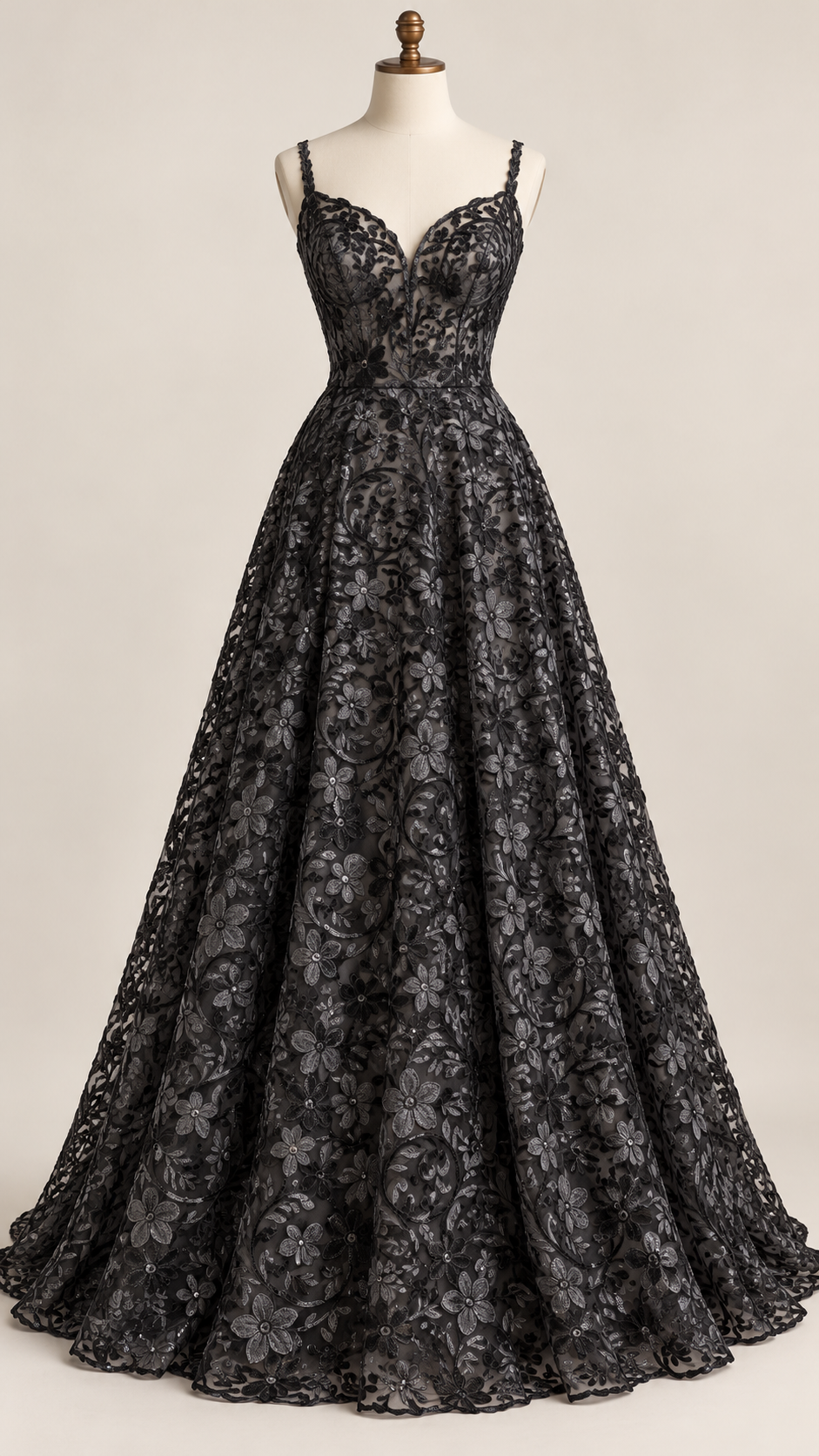 Tul Bordado Con Diseño Floral Con Lentejuela Color Negro -HH193 — Palacio Glamour
