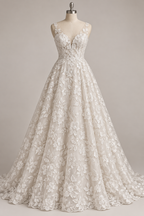 Tul Bordado Diseño Floral Con Lentejuela Color Hueso-HH195 — Palacio Glamour