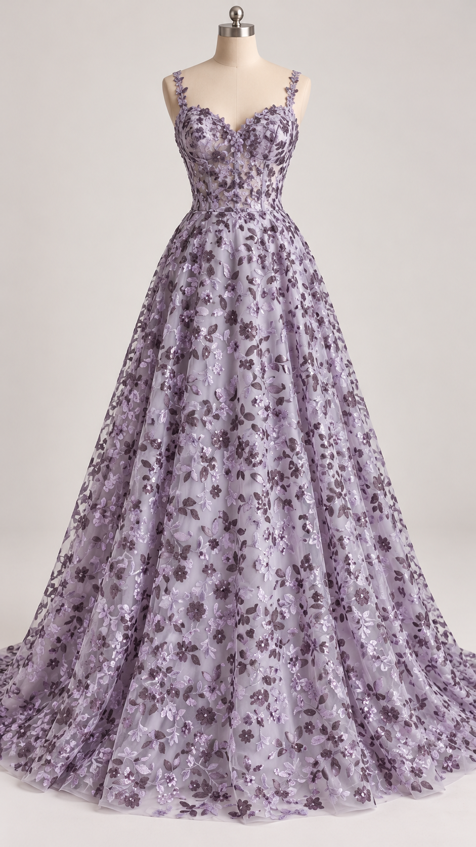 Tul Bordado Diseño Floral Con Lentejuela Color Lila-HH195 — Palacio Glamour