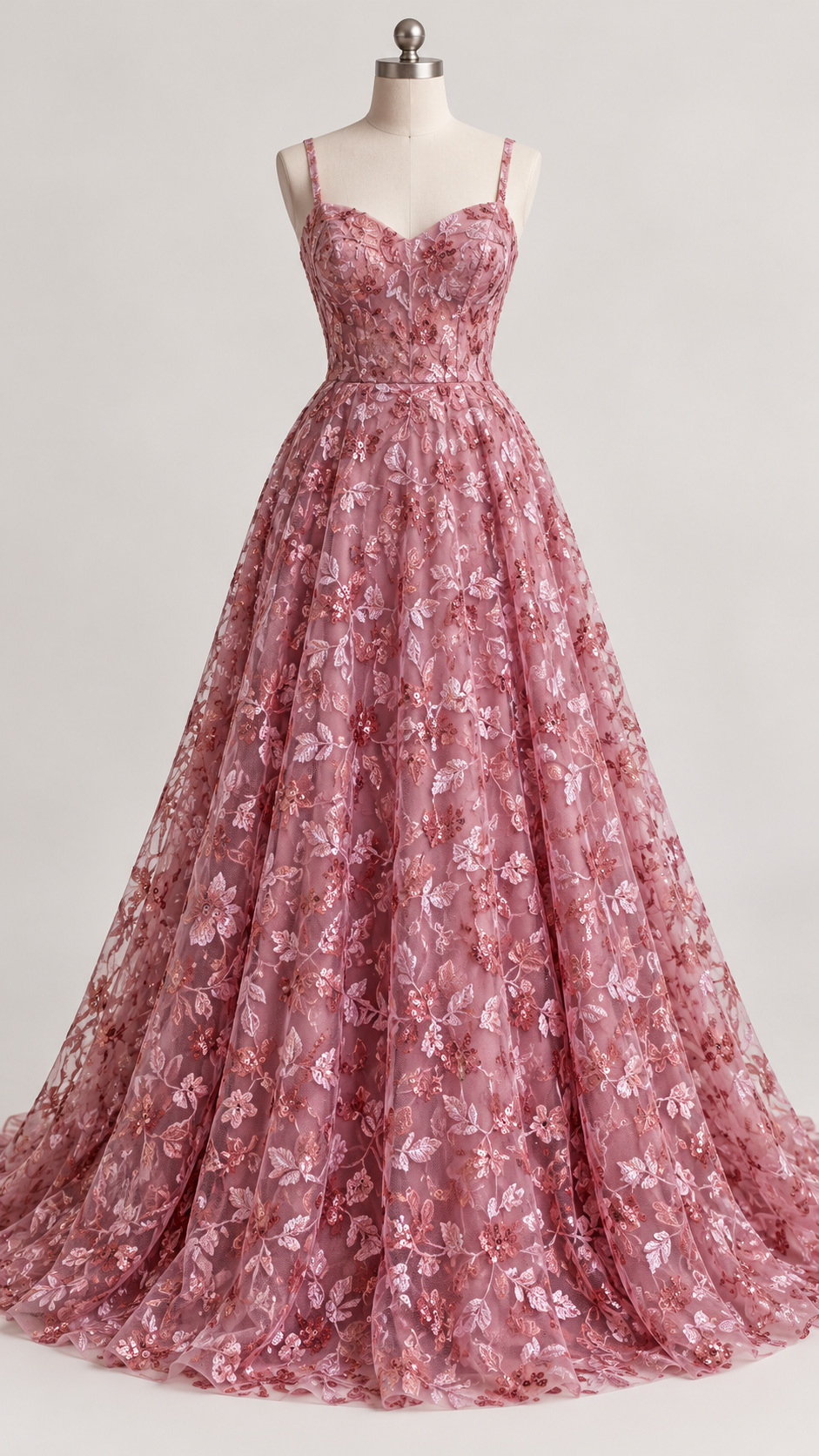 Tul Bordado Diseño Floral Con Lentejuela Color Palo de Rosa -HH195 — Palacio Glamour