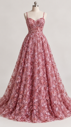 Tul Bordado Diseño Floral Con Lentejuela Color Palo de Rosa -HH195 — Palacio Glamour