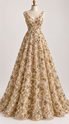 Tul Bordado Diseño Floral Con Lentejuela Color Oro-HH195 — Palacio Glamour