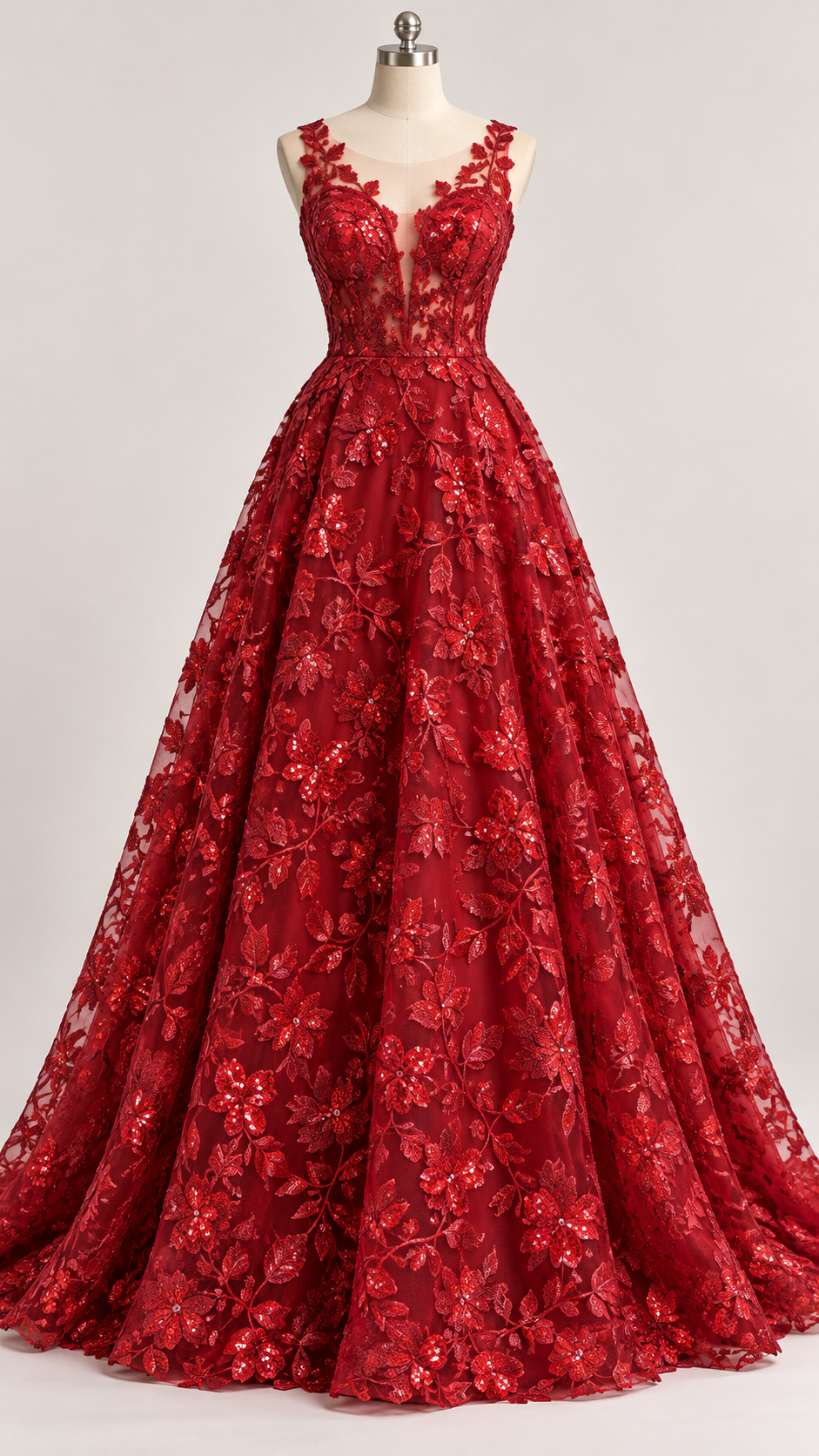 Tul Bordado Diseño Floral Con Lentejuela Color Vino -HH195 — Palacio Glamour
