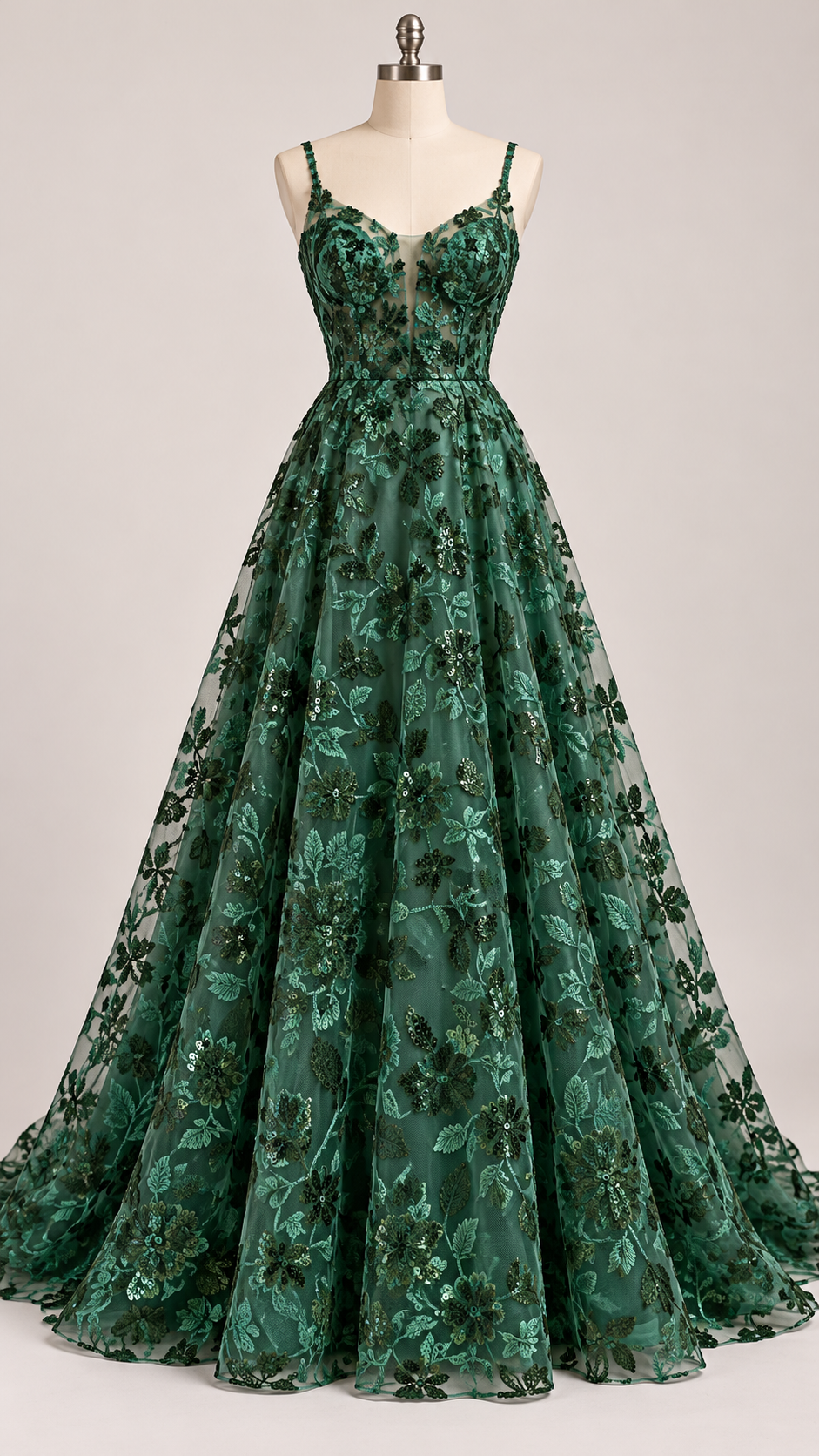 Tul Bordado Diseño Floral Con Lentejuela Color Botella -HH195 — Palacio Glamour