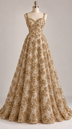 Tul Bordado Diseño Floral Con Lentejuela Color Oro -HH198 — Palacio Glamour