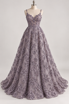 Tul Bordado Diseño Floral Con Lentejuela Color Mauve -HH198 — Palacio Glamour