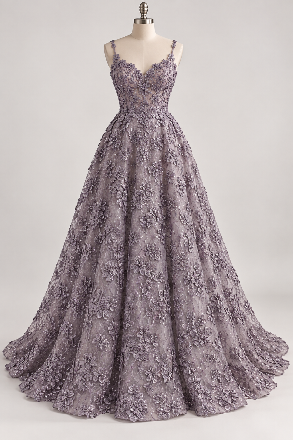 Tul Bordado Diseño Floral Con Lentejuela Color Mauve -HH198 — Palacio Glamour