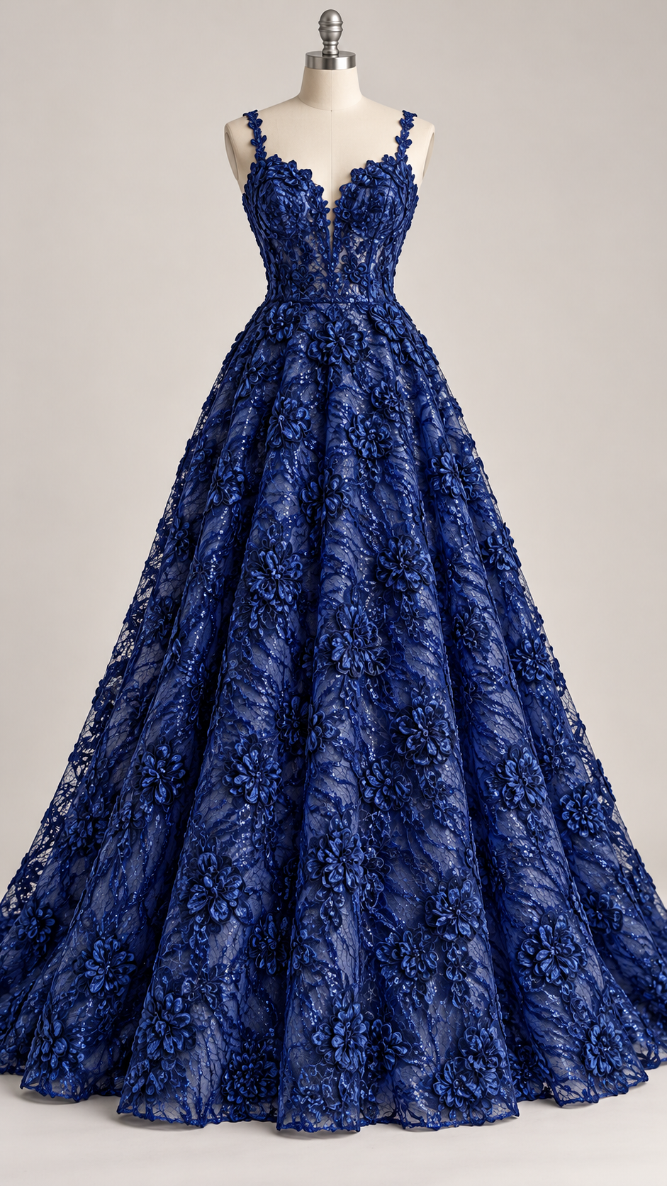 Tul Bordado Diseño Floral Con Lentejuela Color Azul Marino -HH198 — Palacio Glamour