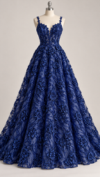 Tul Bordado Diseño Floral Con Lentejuela Color Azul Marino -HH198 — Palacio Glamour