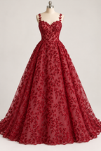 Tul Bordado Con Diseño Floral y Ramas Con Aplicaciones de Lentejuela Color Rojo-HH201 — Palacio Glamour