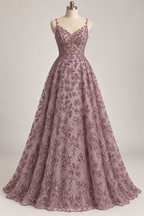 Tul Bordado Con Diseño Floral y Ramas Con Aplicaciones de Lentejuela Color Lavanda -HH201 — Palacio Glamour