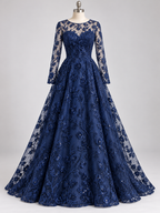 Tul Bordado Con Diseño Floral y Ramas Con Aplicaciones de Lentejuela Color Azul Marino -HH201 — Palacio Glamour