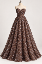 Tul Bordado Con Textura De Flequillos en Lentejuela Color Café -HH209 — Palacio Glamour