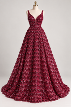 Tul Bordado Con Textura De Flequillos en Lentejuela Color Vino -HH209 — Palacio Glamour
