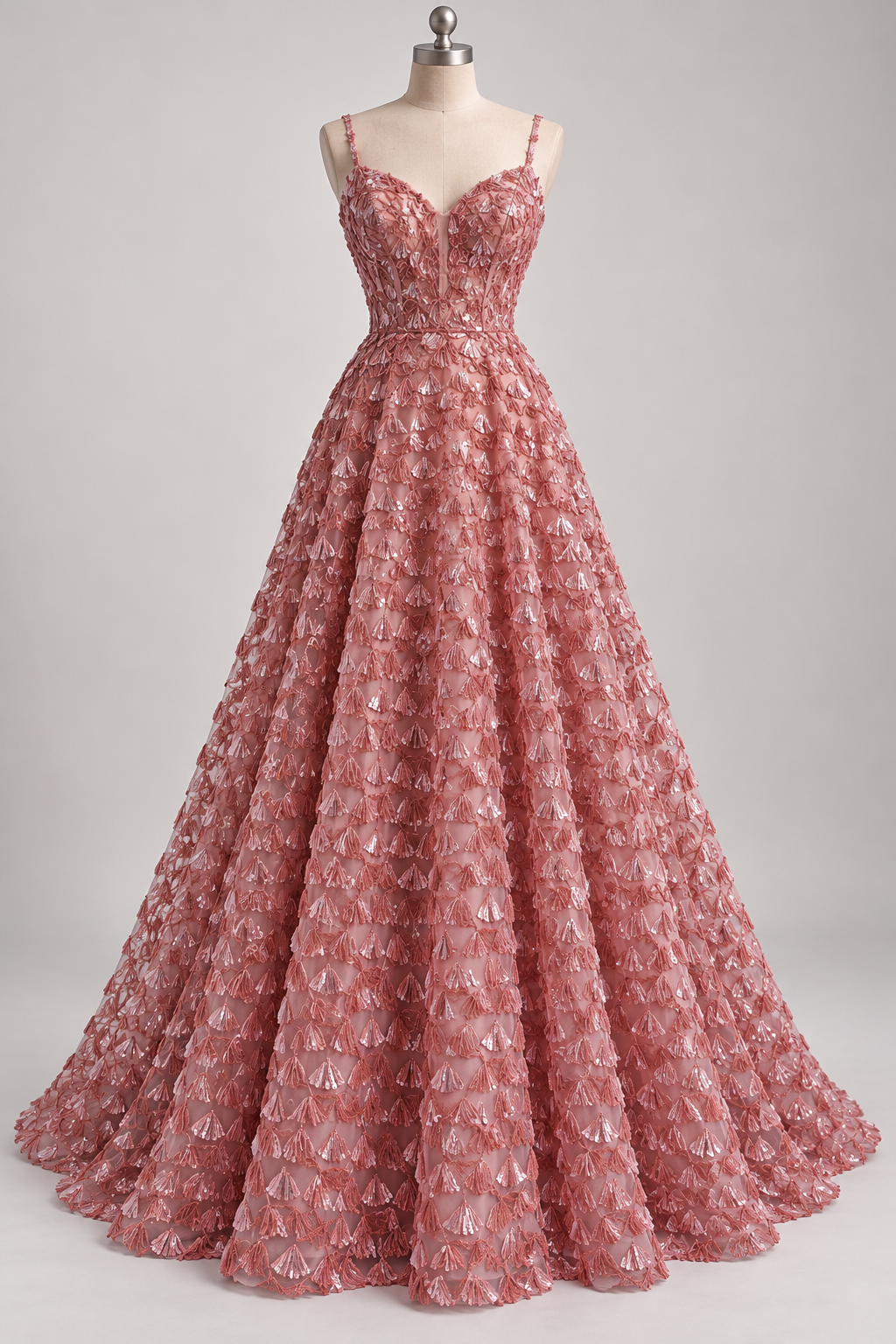 Tul Bordado Con Textura De Flequillos en Lentejuela Color Palo de Rosa -HH209 — Palacio Glamour