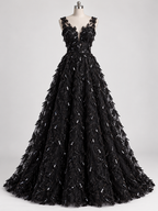 Tul Bordado Con Textura De Flequillos en Lentejuela Color Negro -HH209 — Palacio Glamour